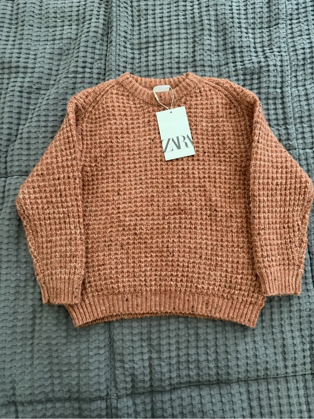ZARA Chunky Knit Crewneck Sweater in Rust Orange